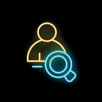 Neon icon of magnifying glass searching for a person profile vector
