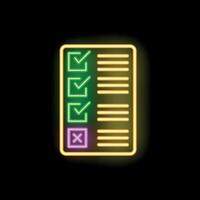 Neon sign representing a checklist with checked and unchecked boxes on a black background vector