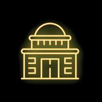 Neon yellow government building icon with dome shining on black background vector
