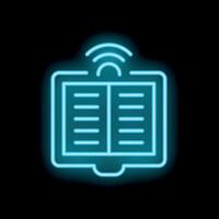 Neon icon of ebook reader sending wireless signal vector