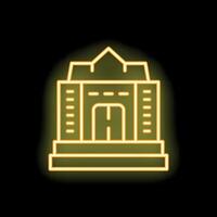 Yellow neon sign of a building with stairs and columns on a black background vector
