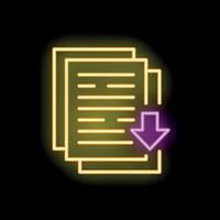 Neon icon of documents downloading with downward arrow vector