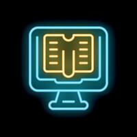 Neon icon of a book being opened on a computer screen vector