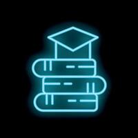 Neon icon of graduation cap resting on stack of books symbolizing education vector