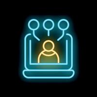Neon icon of people connecting through laptop computer vector