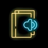 Neon audiobook icon glowing on dark background vector