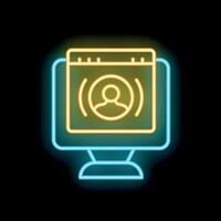 Neon icon of computer showing call interface vector