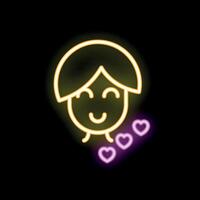 Neon sign showing happy face surrounded by hearts vector
