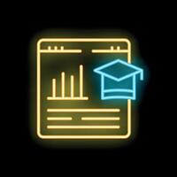 Neon icon of online education platform with graduation cap and charts vector