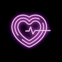 Neon heartbeat icon glowing on dark background vector