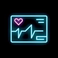 Neon icon of heartbeat monitor displaying cardiogram with heart symbol vector