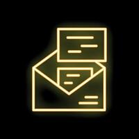 Neon icon of open mail envelope with letters sticking out vector