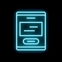 Blue neon mobile phone showing website interface on black background vector