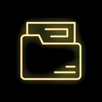 Neon yellow open folder with document icon on black background vector