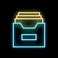 Neon icon of an archive box glowing blue and yellow on a black background vector