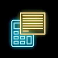 Neon calculator icon showing calculating accounting and math concept vector