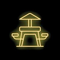 Neon yellow sandbox with umbrella for kids playing on playground at night vector