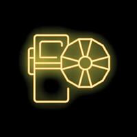 Yellow neon sign of professional studio flash with softbox on black background vector