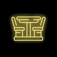 Neon sign of a table with two chairs glowing brightly vector