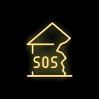 Neon style icon of destroyed house sending sos signal vector