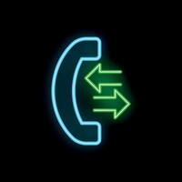 Neon phone handset with arrows showing transfer call concept vector