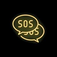 Neon sos speech bubbles sending distress signal on black background vector