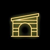 Glowing neon icon of a wooden doghouse on black background vector