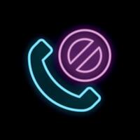 Neon sign showing crossed out phone receiver icon on black background vector