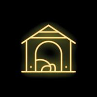 Neon icon of doghouse glowing yellow on black background vector