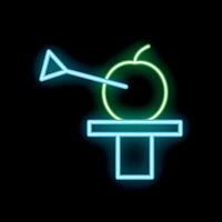 Glowing neon sign depicting a magic wand touching a crystal ball on a stand vector
