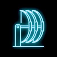 Neon sign showing viking boat with shields on black background vector