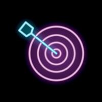 Neon sign of an arrow hitting the center of a target vector