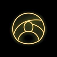 Neon icon of person standing inside a circle on black background vector