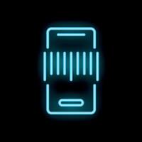 Neon icon of smartphone scanning barcode on black background vector