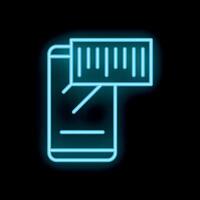 Smartphone measuring length with ruler app neon icon vector