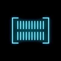 Neon blue icon of a barcode scanner glowing on a black background vector