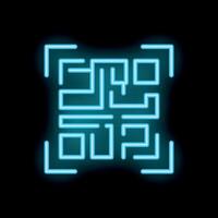Neon qr code shining on black background vector
