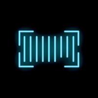 Blue neon barcode scanner reading lines icon on black background vector