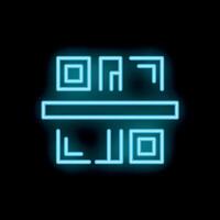 Blue neon qr code scanning icon on black background vector