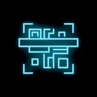 Neon qr code scanning with laser beam on black background vector