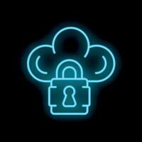 Neon icon of cloud computing security system with closed padlock vector