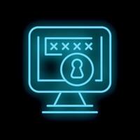 Neon computer icon displaying password protection with keyhole symbol vector