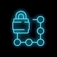 Neon icon of padlock connected to network representing cybersecurity vector