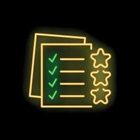 Neon icon of checklist with five stars rating system for customer satisfaction vector