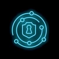 Neon cyber security system protecting digital data vector