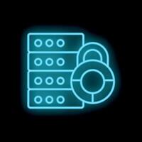 Neon server icon representing data security and protection vector