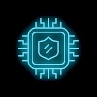 Neon blue processor icon showing data protection concept vector