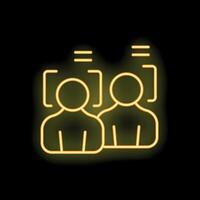 Neon icon of facial recognition software scanning two people vector