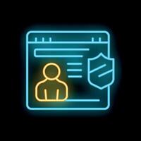Neon icon of website protecting user data with shield vector