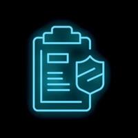 Neon blue clipboard icon representing insurance coverage and protection vector